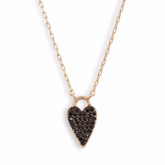 EUC Stella & Dot Black Pave Heart Necklace Gold Reversible - Picture 10 of 11